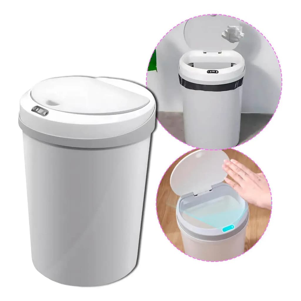 Lixeira Automática Pequena 5l Para Escritórios E Residências Cinza Com Branco Lk-2105 Cinza