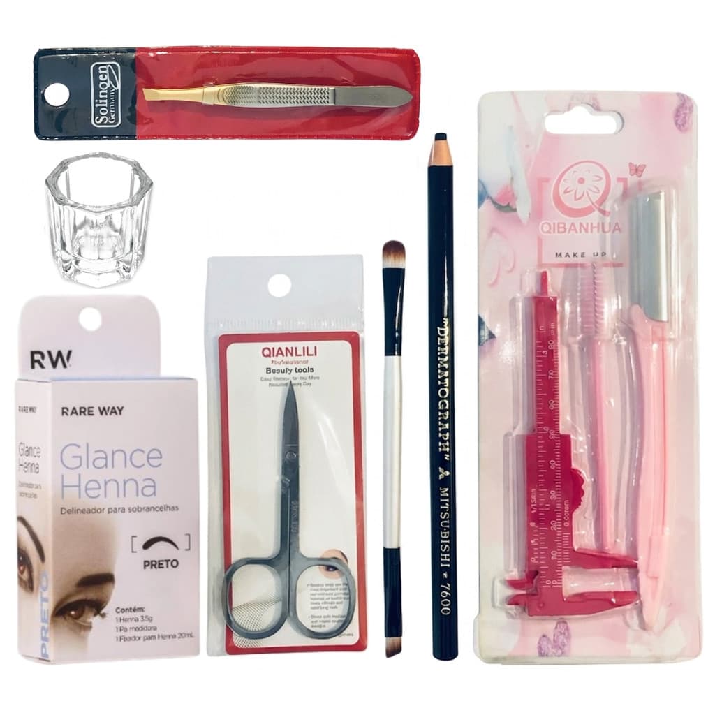 Kit Para Design E Marcação De Sobrancelhas Henna Glance Preto
