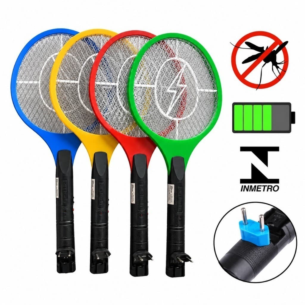 Raquete Elétrica Mata Mosquitos Bivolt 110 e 220 Recarregável Alta Potência Colorida