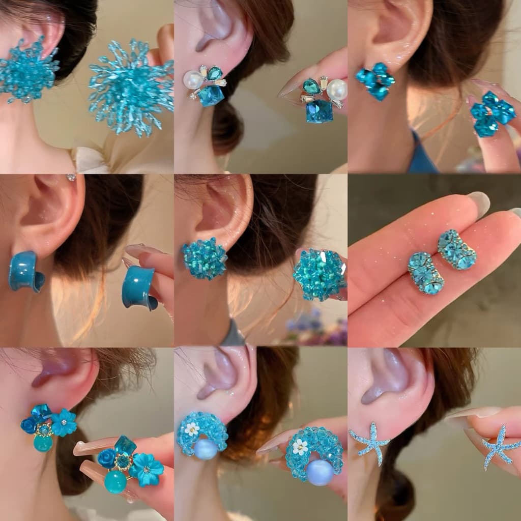 Brincos de Flor de Cristal Azul com Agulha de Prata para Mulheres, Acessórios de Orelha Doces, Simples e Versáteis