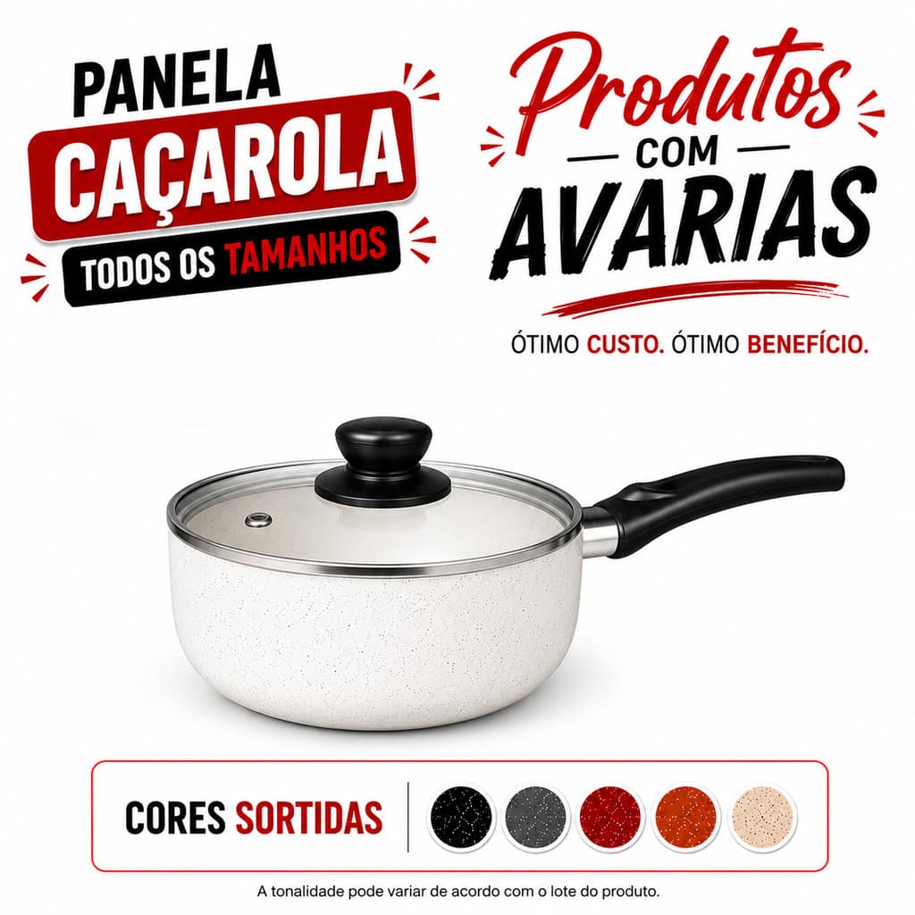 Panela Antiaderente Teflon Pequenas Avarias- Cores Sortidas