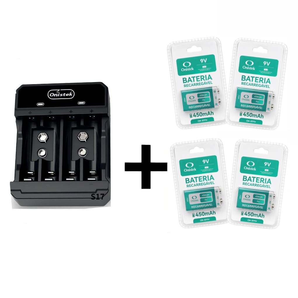 CARREGADOR DE PILHAS AUTOMÁTICO  AA/AAA/9V ouBaterias Recarregável 9 Volts （S-16)