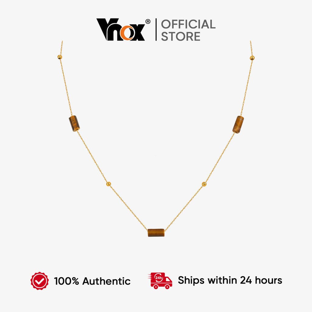 Colar de Pérolas de Pedra Natural Olho de Tigre em Aço Inoxidável Vnox, Impermeável e Exquisito, Ideal para Presentear K
