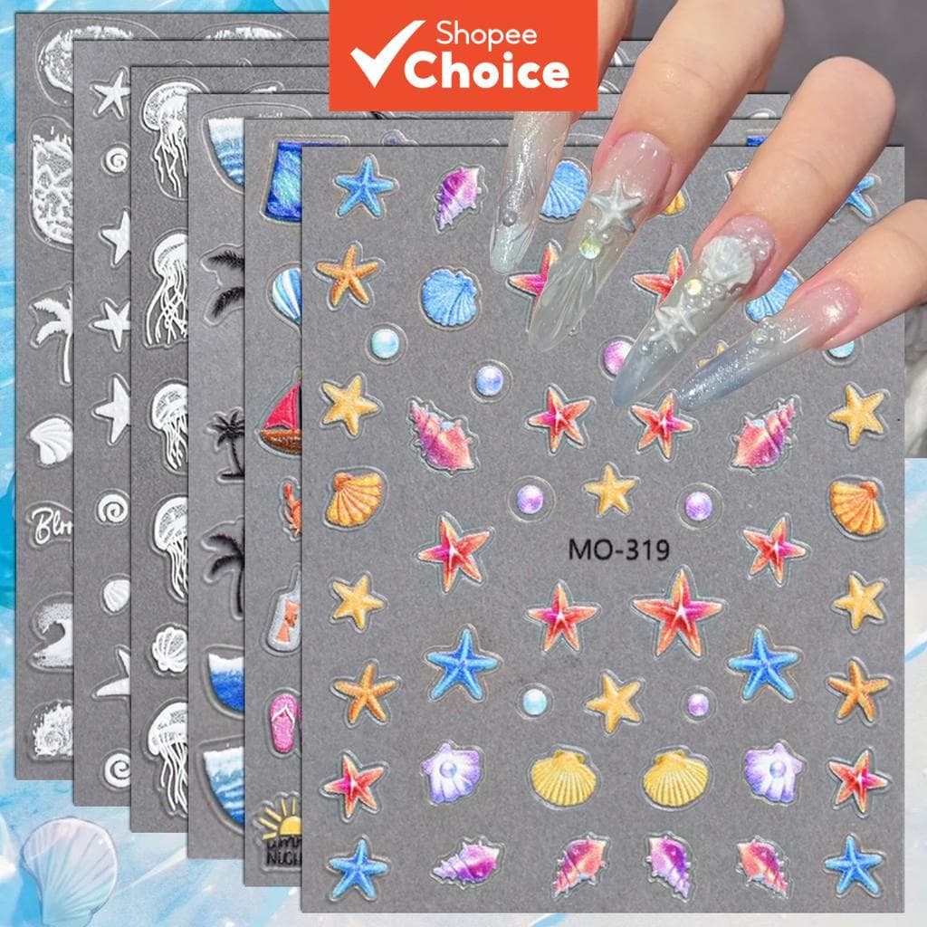 Folhas 3/6/12 5D Relevo Estampa de Concha e Estrela do Mar para Unhas – Adesivo Autocolante de Verão com Tema Oceano