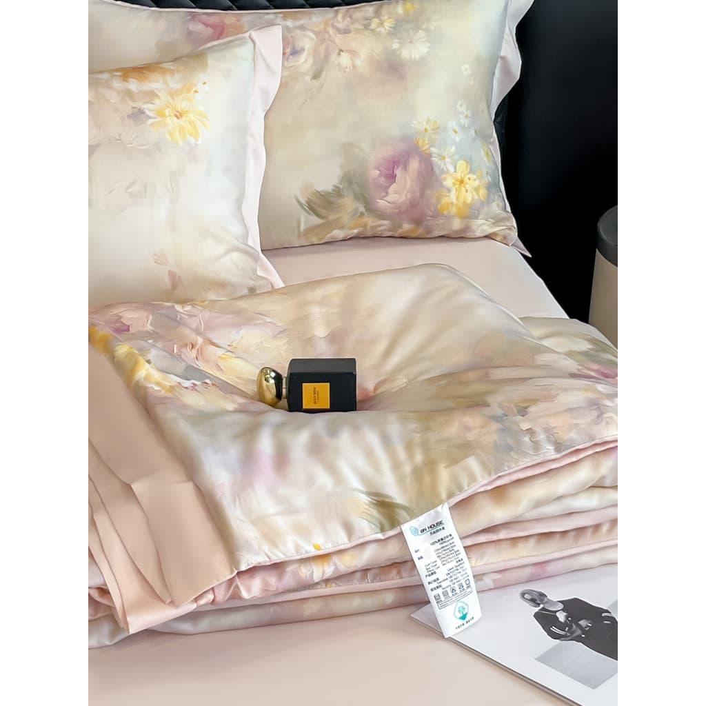 Novo produto 2026 primavera verão novo estilo flor rosa linguagem 50 Tencel verão colcha verão legal colcha ar condicion