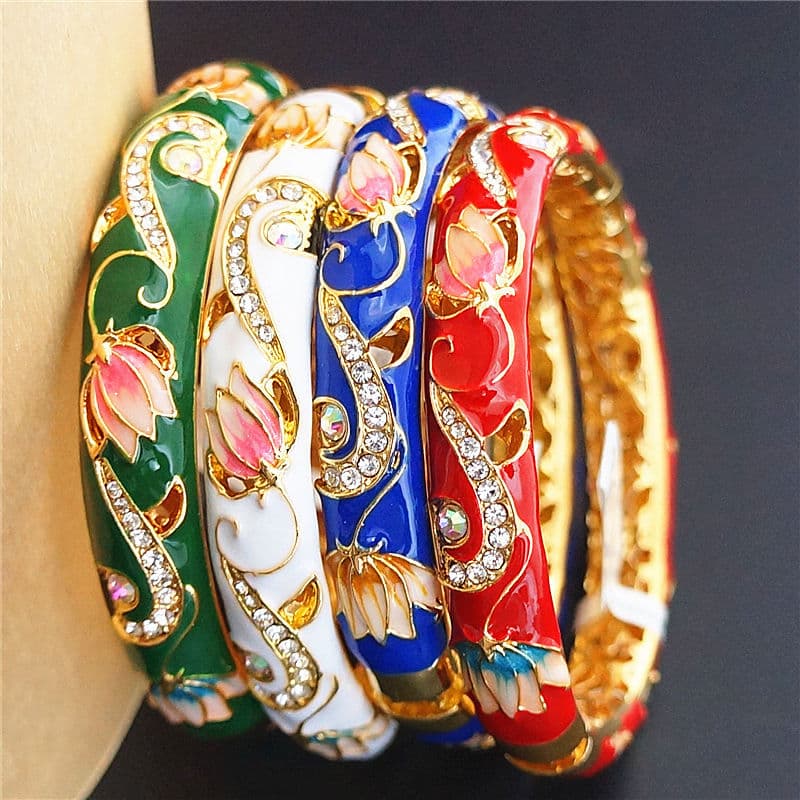 Frete grátis novo estilo Cloisonne pulseira jóias lótus dupla liga aberta pulseira moda oco jóias clássicas