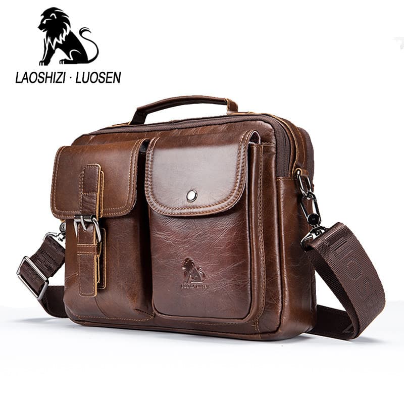 Bolsa retrô masculina de primeira camada de couro artesanal, bolsa mensageiro masculina, bolsa de ombro masculina, bolsa
