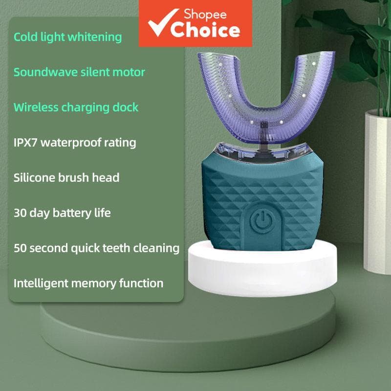 Escova de dentes elétrica sônica automática 360 graus, escova inteligente de carregamento USB, clareamento dental, luz
