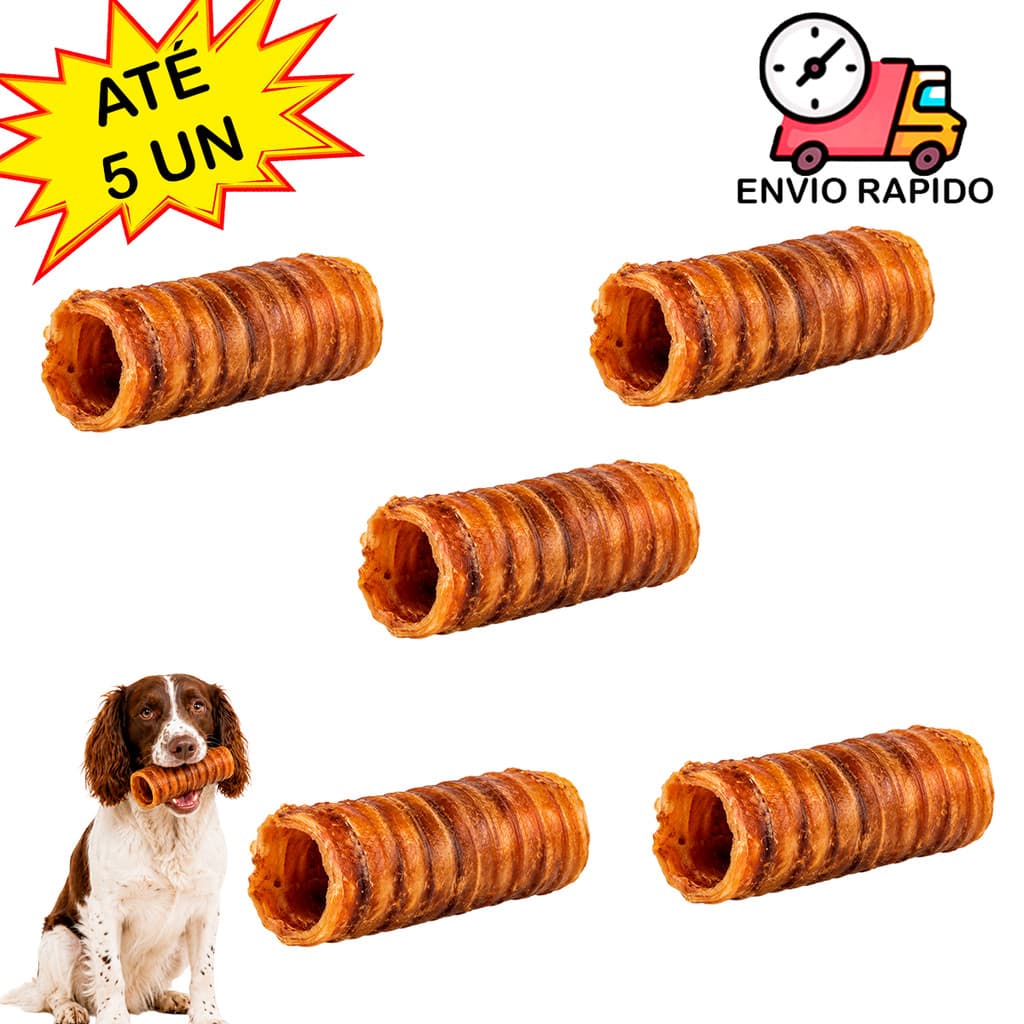 Mordedor Traqueia Bovina Natural Desidratada Para Cachorros Cães Petisco