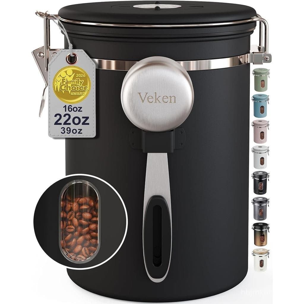 Recipiente para Café Veken com Janela, Recipiente Hermético de Aço Inoxidável para Despensa, Organizadores de Armazename
