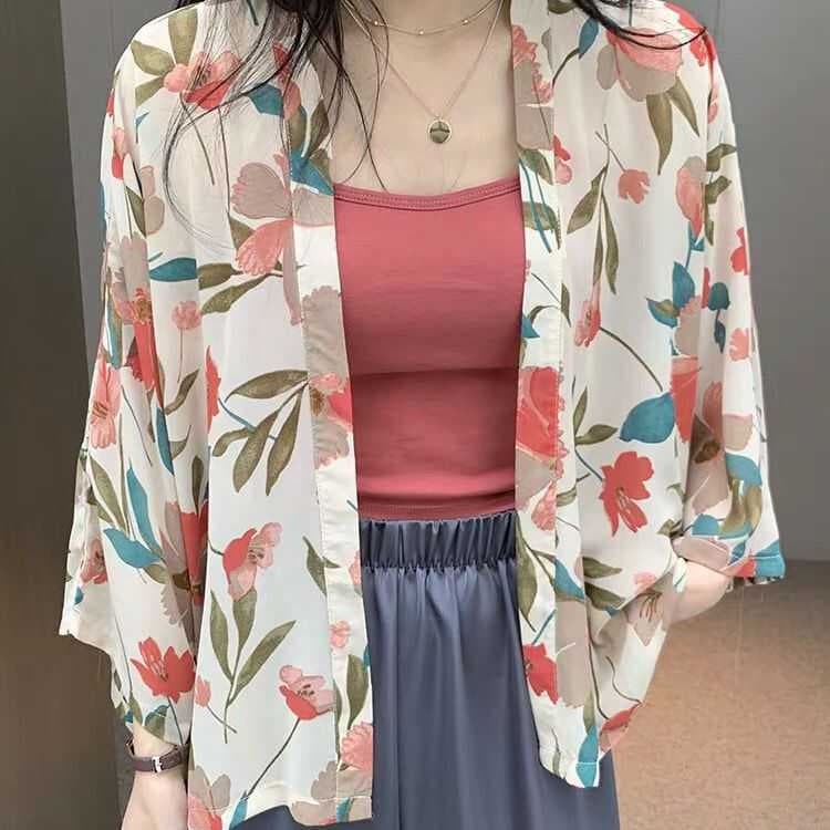 Estilo ocidental Chiffon impresso protetor solar Cardigan feminino verão novo estilo Preppy solto moda exterior jaqueta