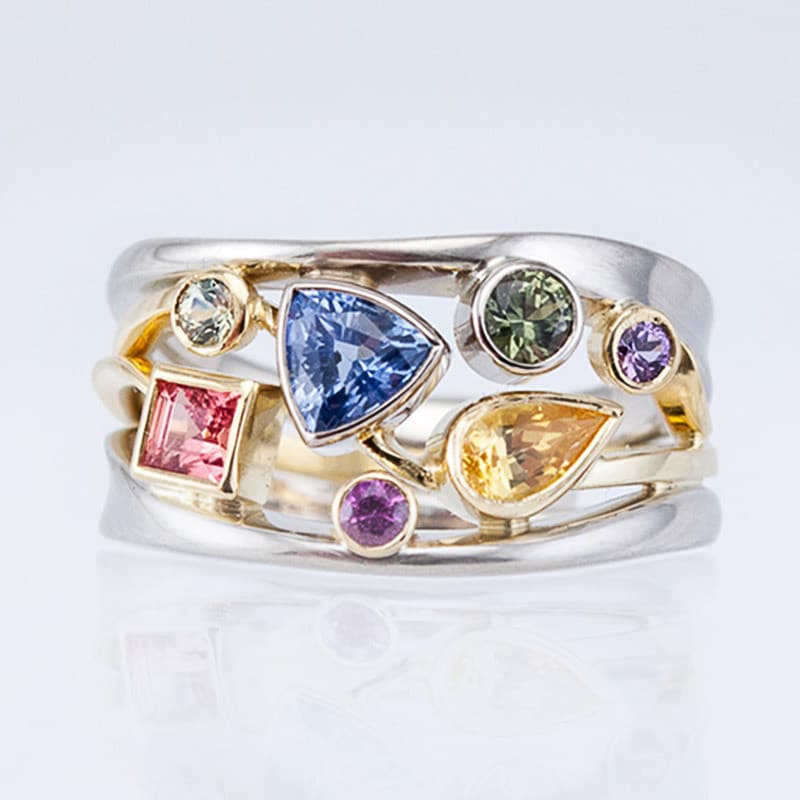 Anel Simples Colorido de Zircônia, Material em Prata Esterlina S925, Joia de Moda, Presente para Mulheres PDIM GS6C