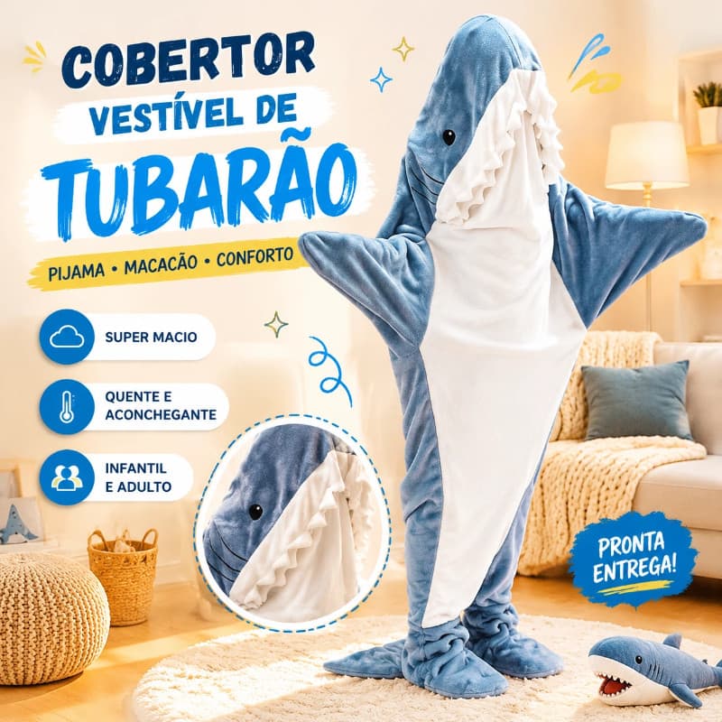 Cobertor De Tubarão Vestível Saco De Dormir Macacão Pijama Soft Infantil Adulto