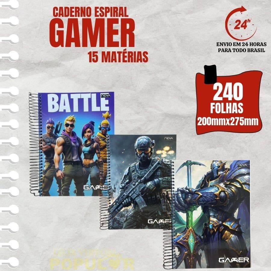 Caderno 15 Matérias Universitário Gamer 240 Folhas - Nova Cadernos