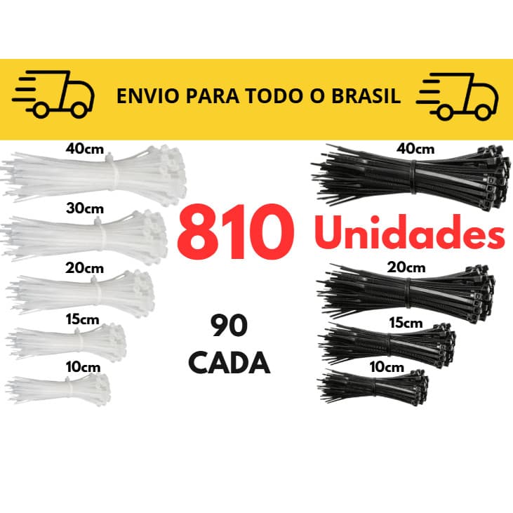 Kit Abraçadeiras Branco e Preto Completo 90 até 900 Unidades / Abraçadeira de nylon / Enforca gato