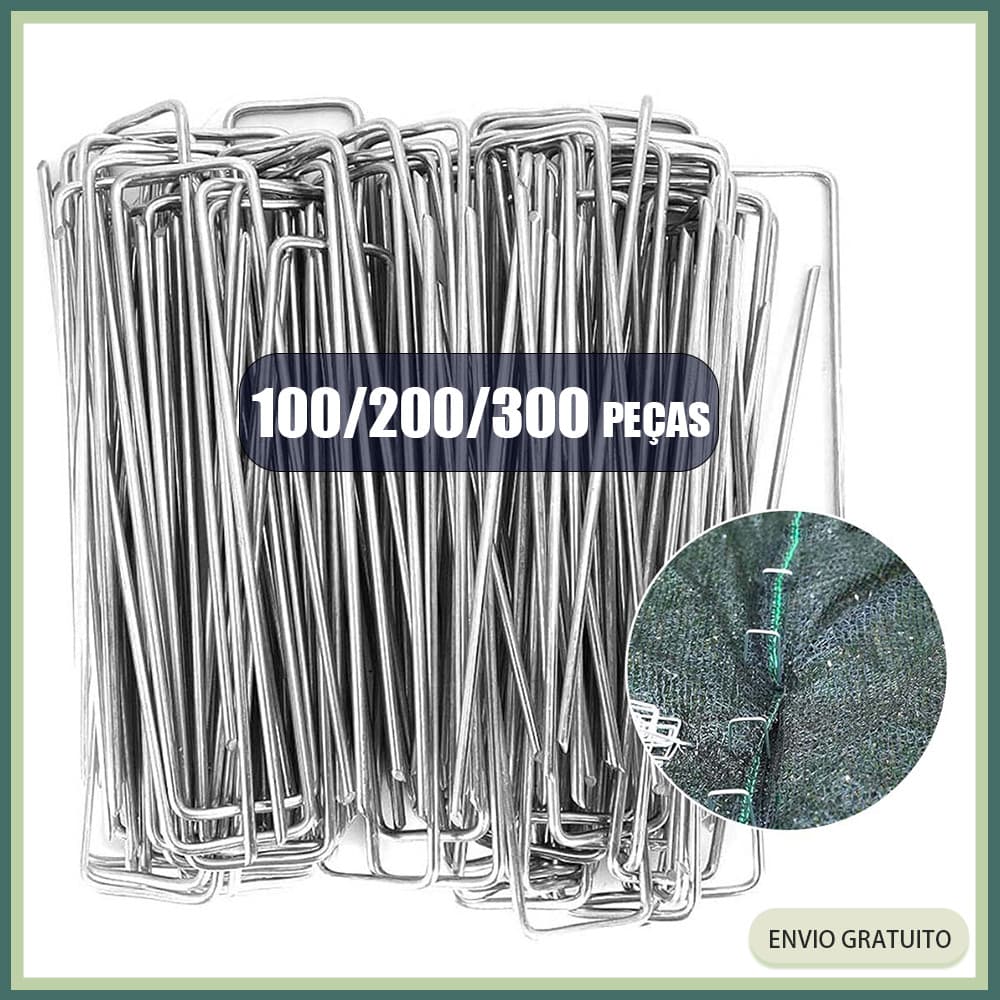 100/200x Grampo Gancho Presilha para fixação de Grama Sintética cor Prata 15cmx3cm,Estacas de jardim em forma de U