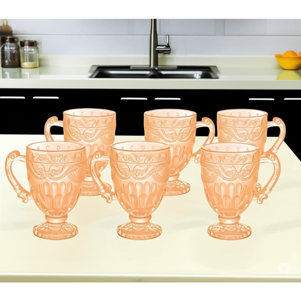 CONJUNTO 6 CANECAS XICARAS DE VIDRO CRISTAL PARA CAFE / CAPPUCCINO/ CHA PROVENCE AMBAR 190ML