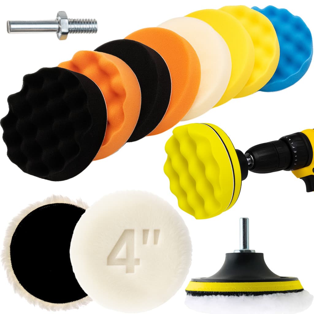 Kit 11 Peças 4 Pol. 100mm Disco Espuma Boina Lã Prato Pino M14 Polimento Automotivo KP17