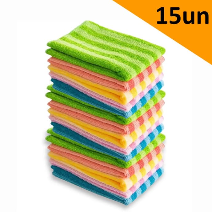 Kit com 15 Panos de Microfibra Atoalhados 30x30cm Super Absorventes e Multiuso para Limpeza