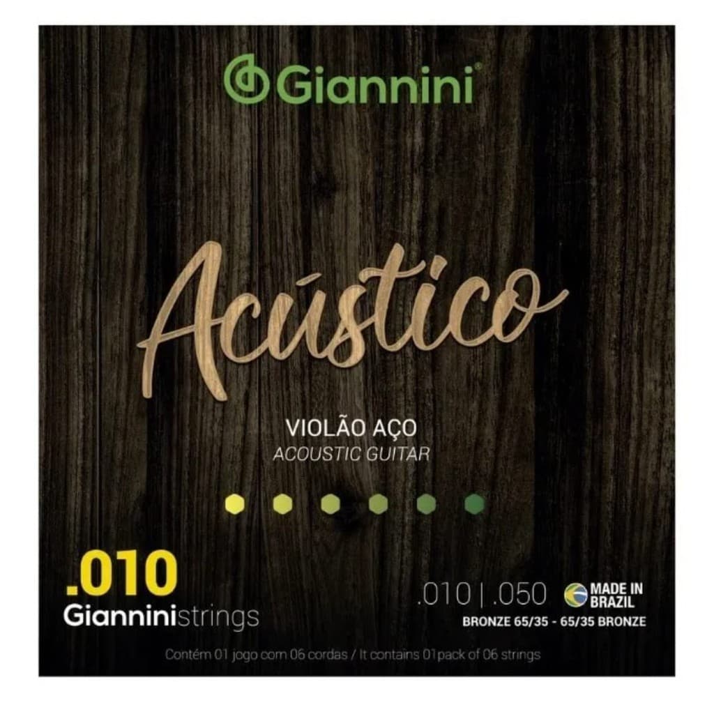 Encordoamento Cordas Violão Aço 010 Giannini Acústico