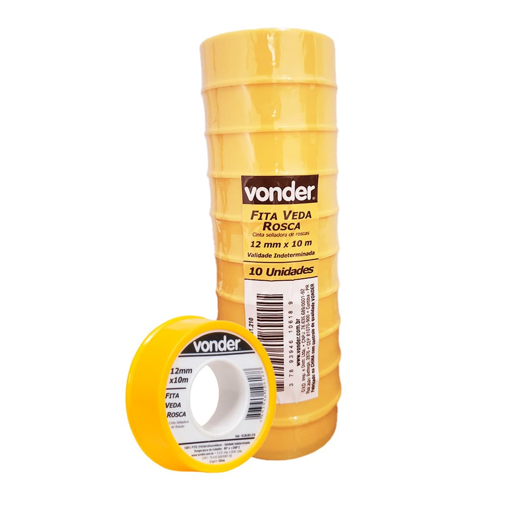 Kit 10 Fitas Veda Rosca Vonder 12mm x 10m C/ Estojo Protetor