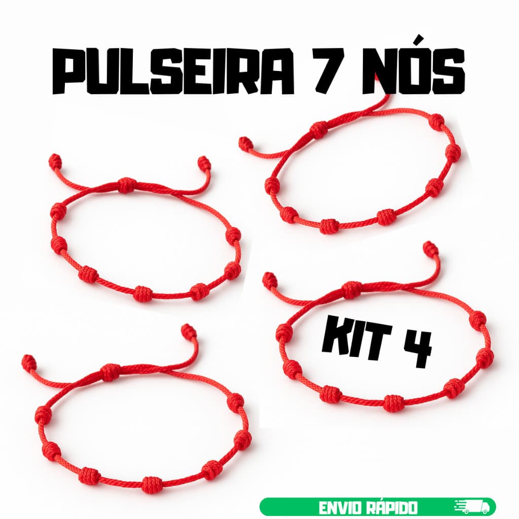 kit 4 Pulseira 7 Nós Cabala Amuleto Fé Proteção Contra Mau Olhado e Inveja Envio Rápido 24 Horas