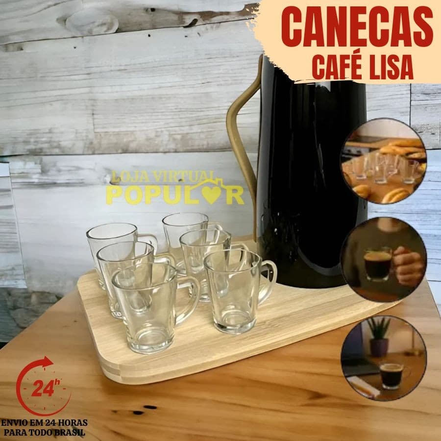 Café Expresso Lisa em Vidro 70ml Hauskraft 6 Unidades Jogo de Xicaras Premium Resistente  Funcional