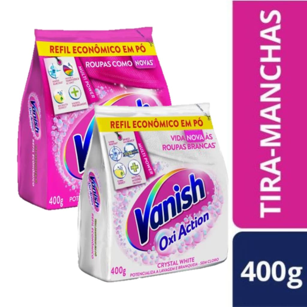 Tira Manchas Vanish em Pó Oxi Action para roupas coloridas e roupas brancas Refil 400g