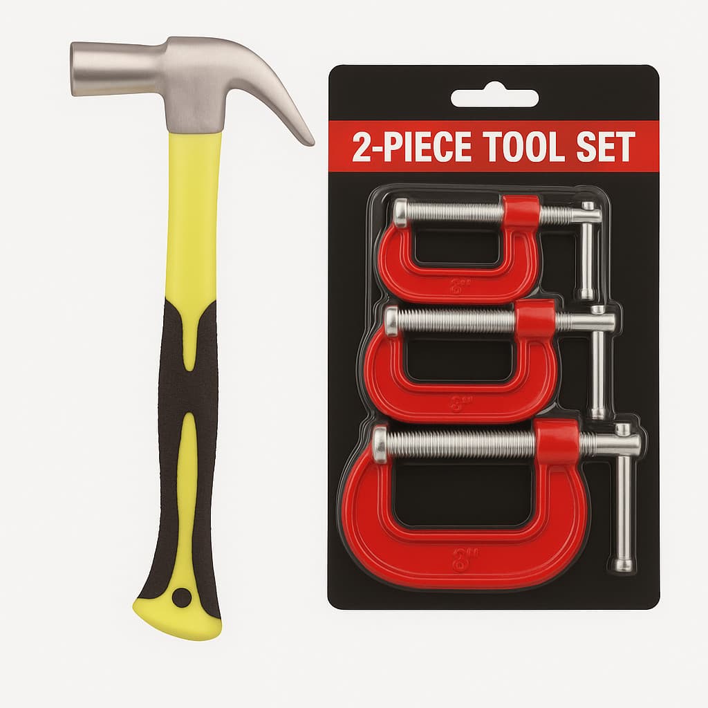 Kit Martelo com Cabo Emborrachado + Jogo de Grampos Tipo C 3 Peças Profissional - Sargento
