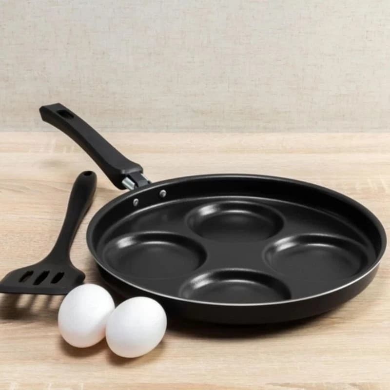 Frigideira Antiaderente Preta 4 em 1 Divisórias Ovos Hambúrguer Bacon Café Manhã Cozinha