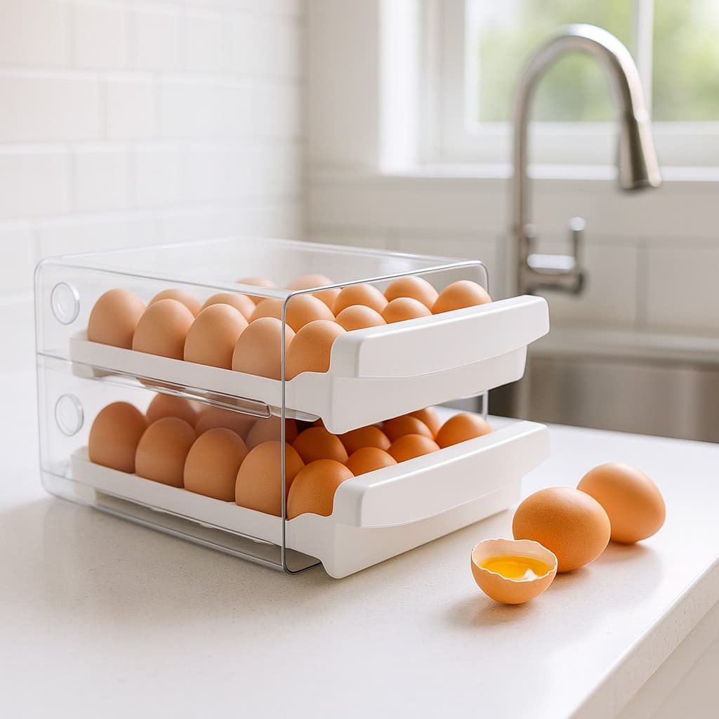 Porta Ovos 32 Unidades com 2 Gavetas Empilháveis – Branco | Organizador de Geladeira/Despensa