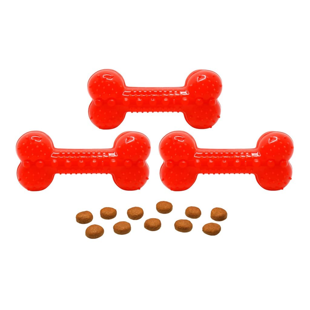 Kit 3 Osso Petisco Interativo Vermelho Neon Borracha Resistente Livre de BPA