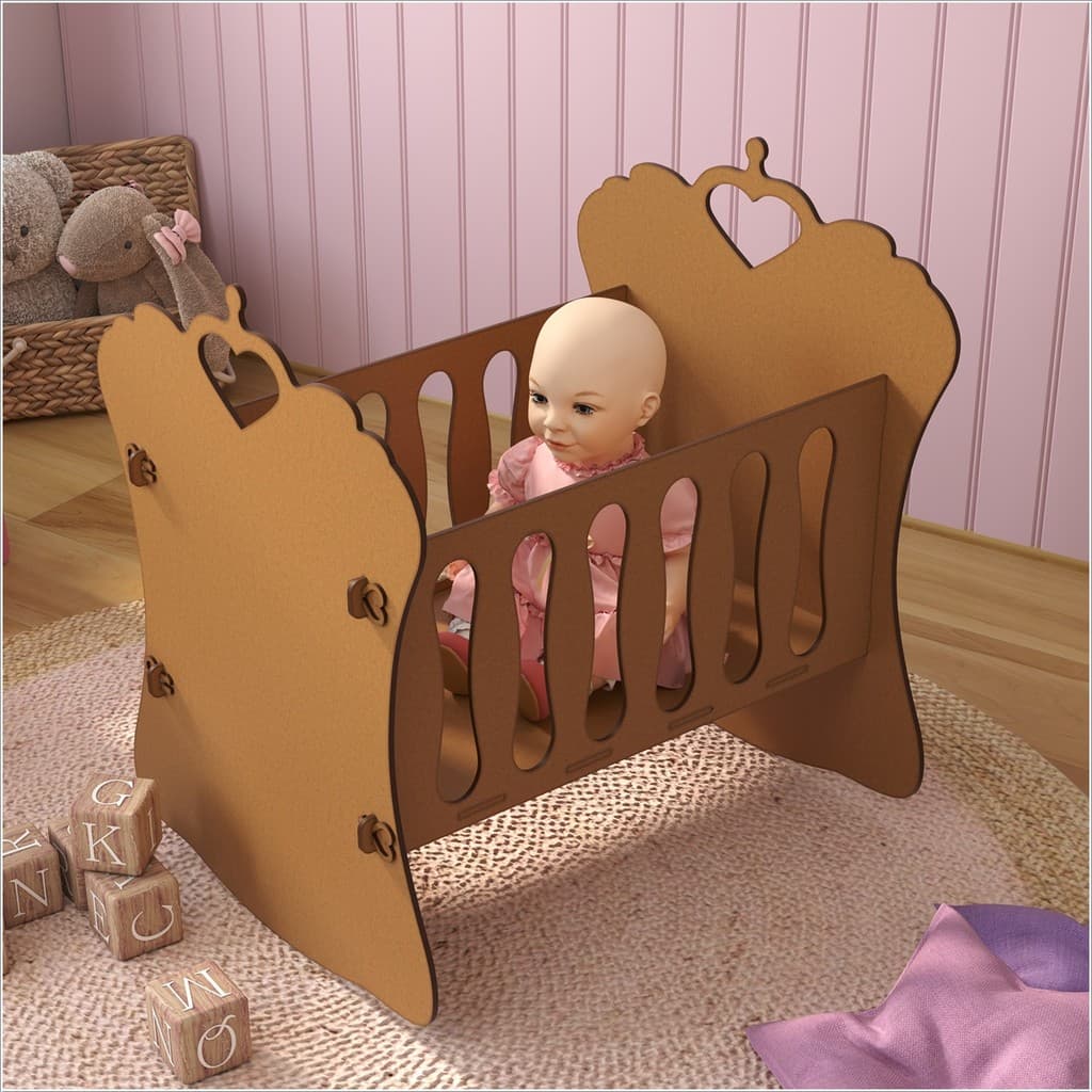 Berço para Boneca Reborn em MDF Natural com Grades Resistentes 52,2x55,5cm Infantil Ofertamo