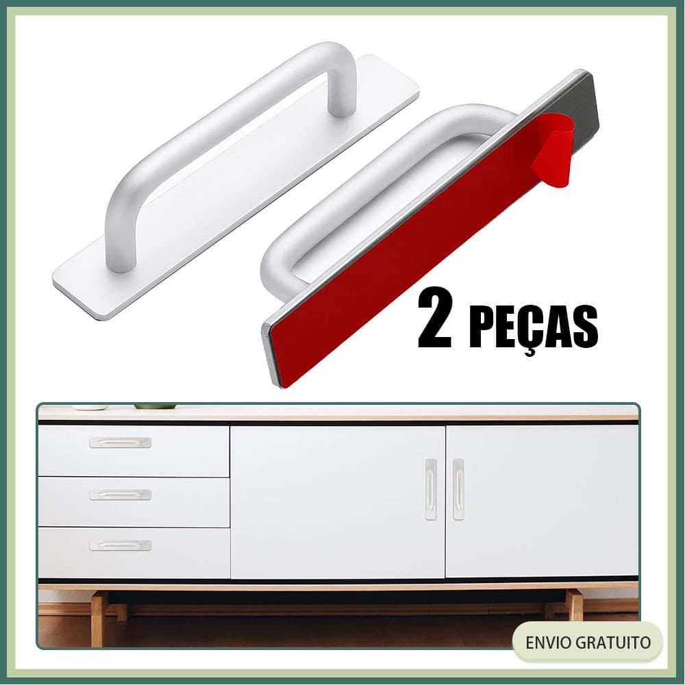 kit 2 Puxador De Porta Auto-adesivo Alumínio Sem Furar Para Portas, Janelas/roupeiros/gavetas prata