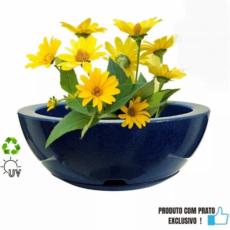 Vaso De Plantas Bacia Decorativa 34 cm com Prato Coletor -Vaso Decorativo Redondo em Polietileno