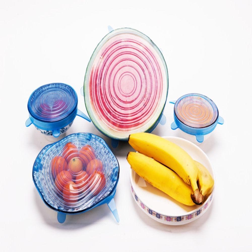 Kit 6 Tampas Silicone Ajustáveis Flexíveis Panelas Potes Redondas Quadradas Laváveis Reutilizáveis