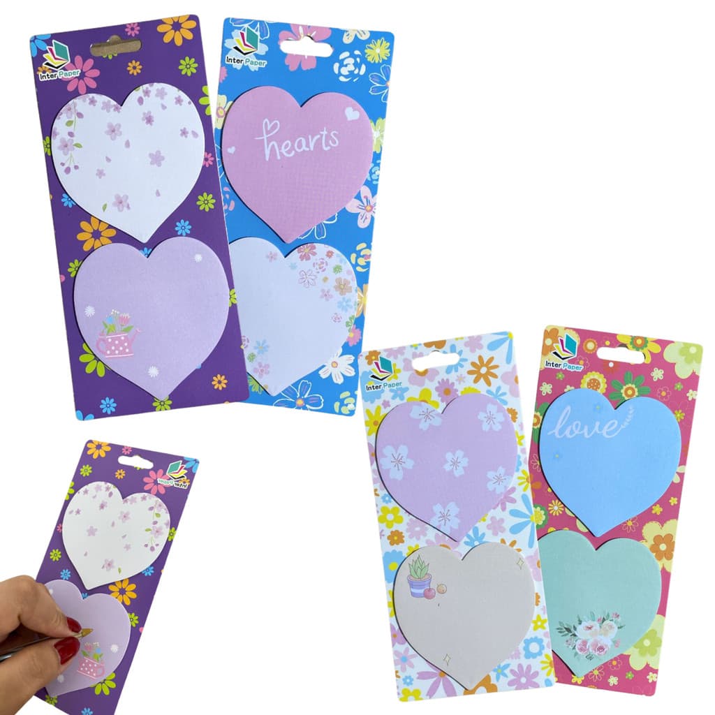 Post-it Coração Kit com 2 Blocos Adesivos para Lembretes e Mensagens - Papelaria Fofa para Estudo e Trabalho