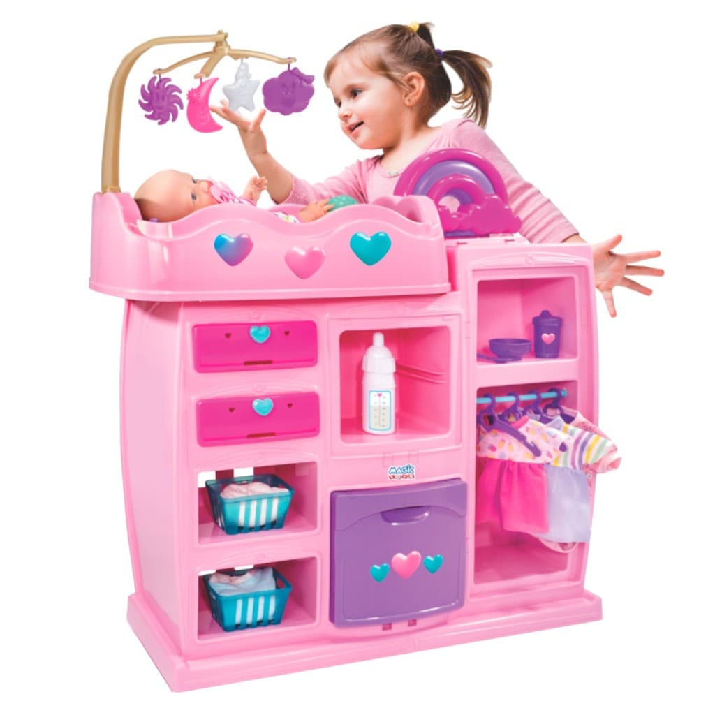 Quarto Encantado Paras Boneca Brinquedo 2 Em 1 Berço E Banheira Meninas Rosa - Magic Toys
