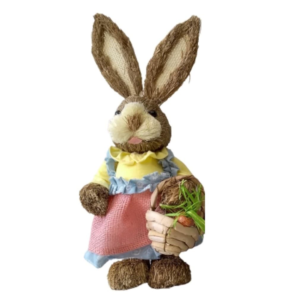 Coelho Fêmea 33cm De Palha Pascoa Decoração Enfeite Coelha Coelhinho Cesta Chocolate Brinquedo