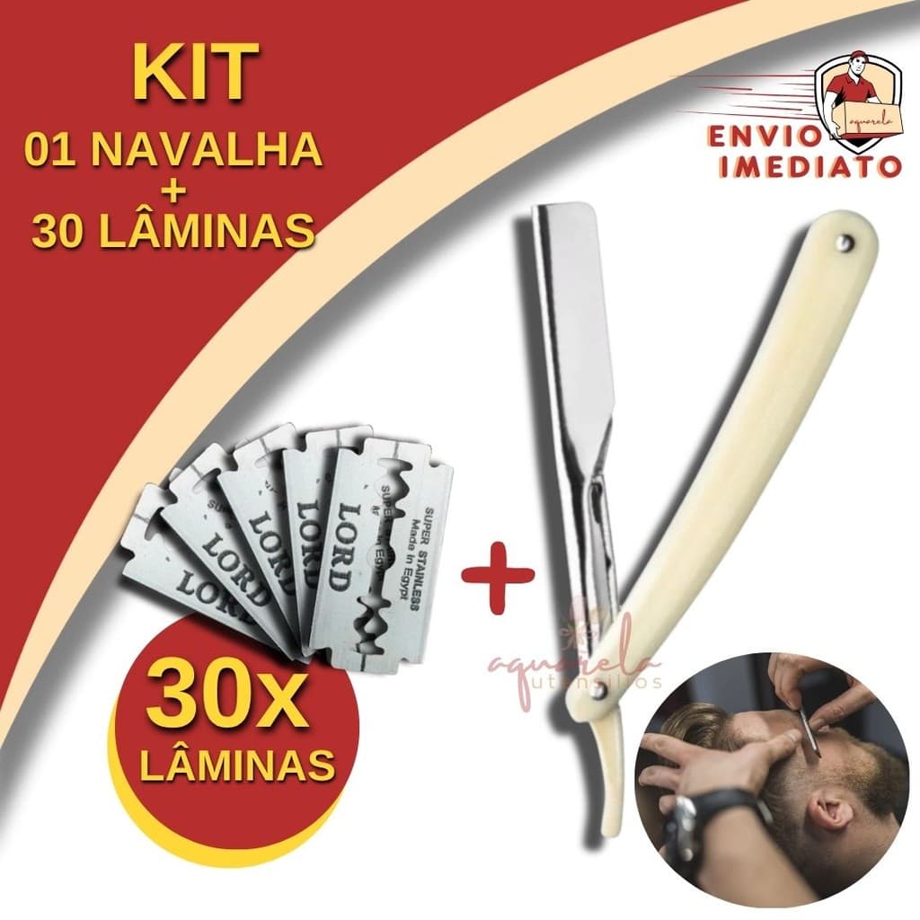 Kit Navalha Com Até 30 lâminas para Navalhete de Barbear Profissional Para Barba Barbearia Salão