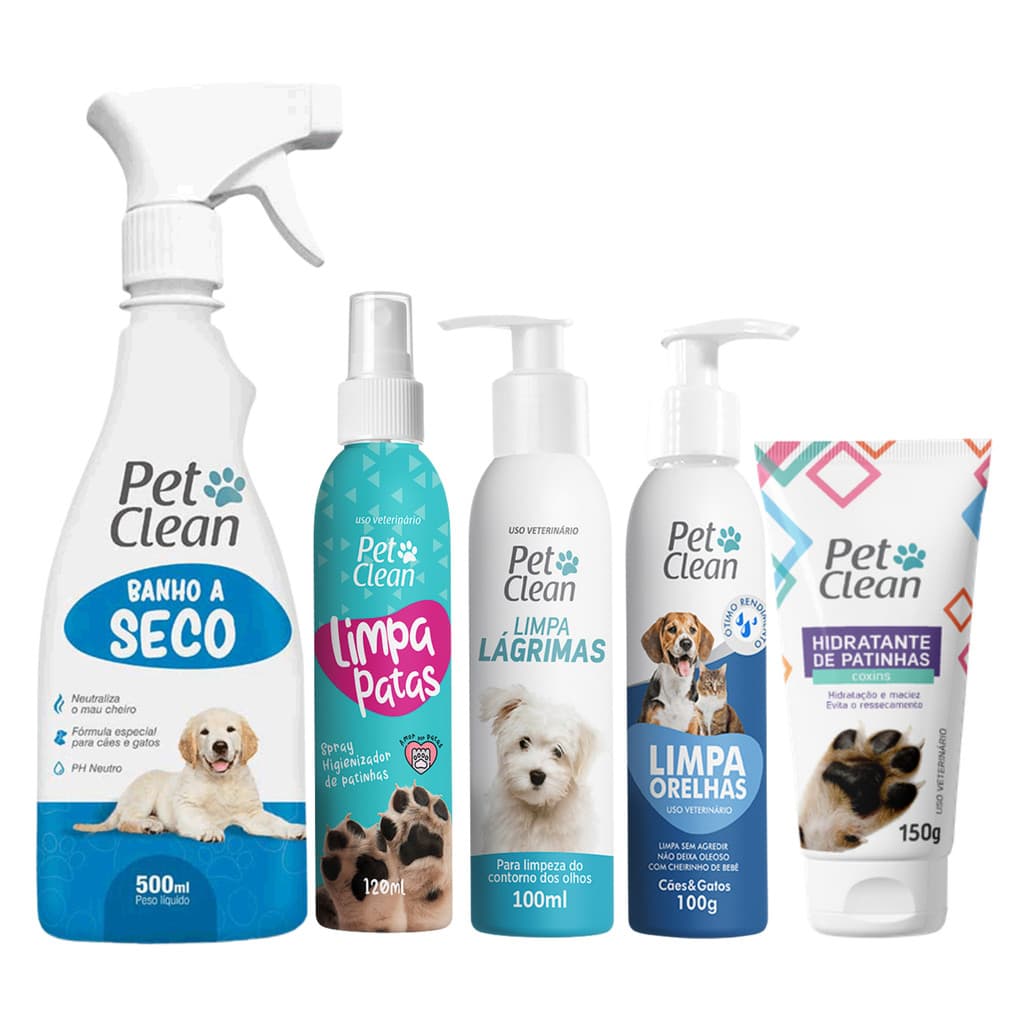 KIT BANHO A SECO LIMPA PATA LIMPA LAGRIMA LIMPA ORELHA HIDRATANTE DE PATINHAS CÃES GATOS HIGIENIZA