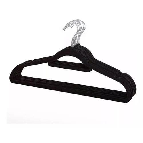 Kit 10 Cabides Slim Veludo Preto Antideslizante Elegante Compacto Organizador Roupa Duravel