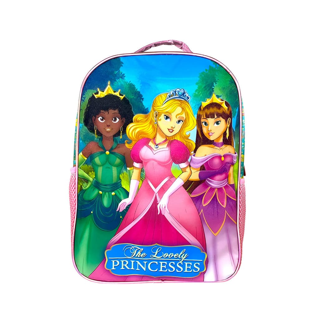 Mochila Escolar com Acessórios Infantil Princesas Rosa