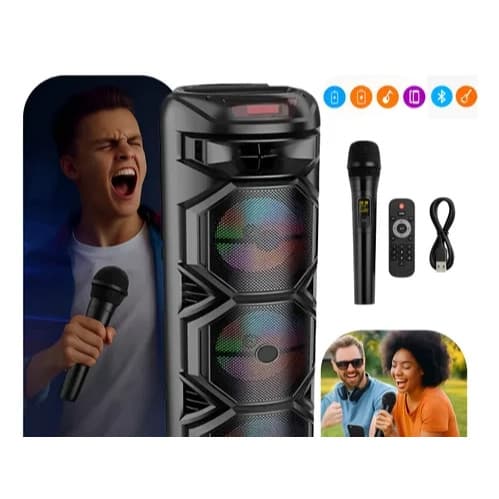 Caixa de Som Bluetooth 3 Alto-falantes, Microfone Sem Fio, Luz RGB, Controle Remoto, Festa e Karaokê SEISA YX-S8301