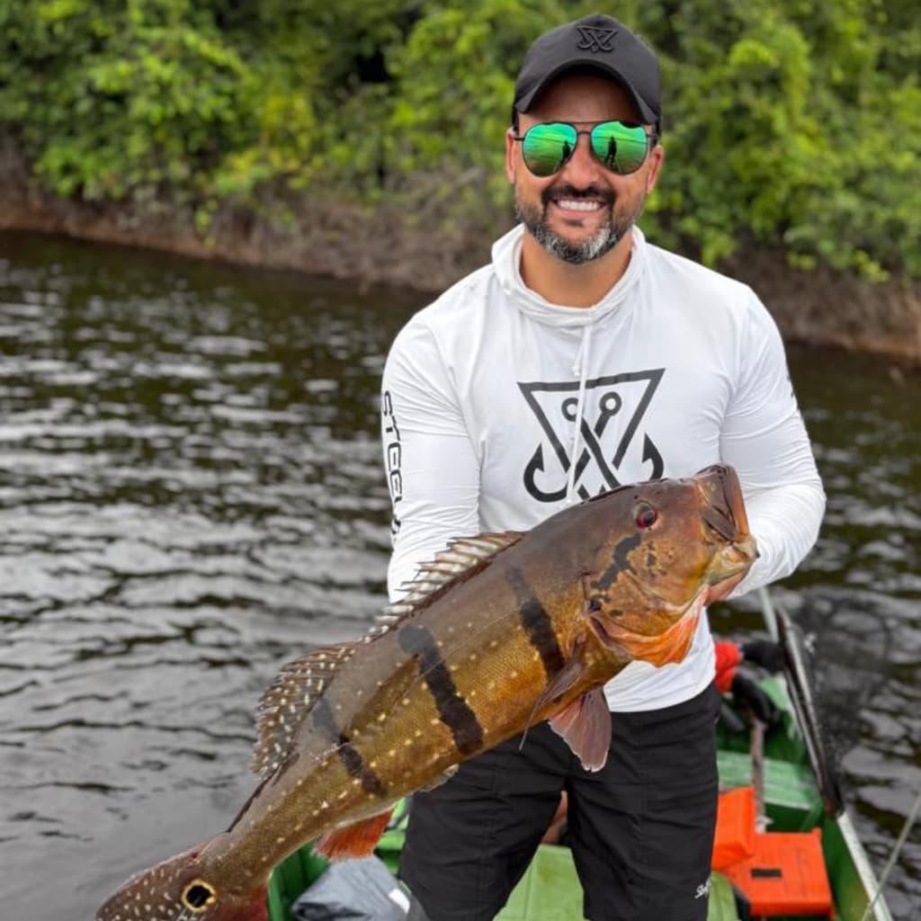Camisa de Pesca Masculina UV50+ Com Capuz Poliamida Proteção Solar