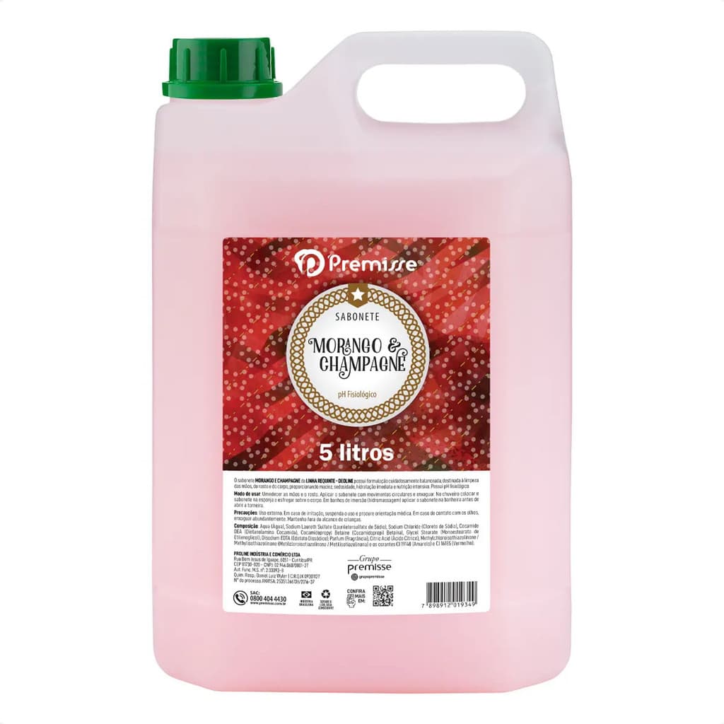 SABONETE LIQUIDO 05 LITROS MORANGO/CHAMPANG PREMIS