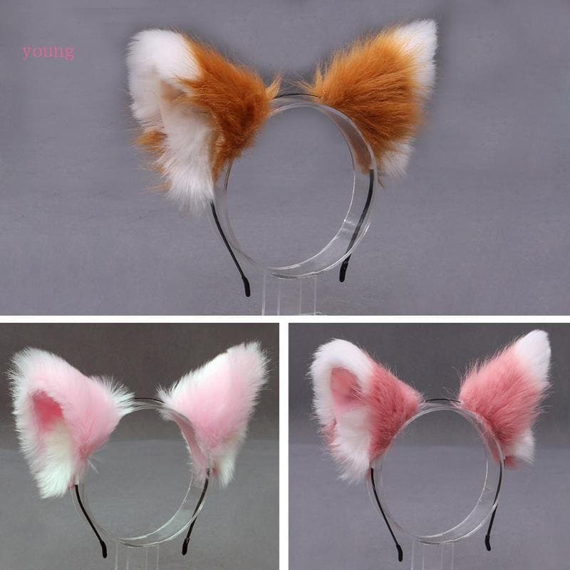 Mulheres Jovens Realista Longo Animal Peludo Para Orelhas De Gato Bandana Lolita Anime Cabelo Hoop Halloween Festival Fe