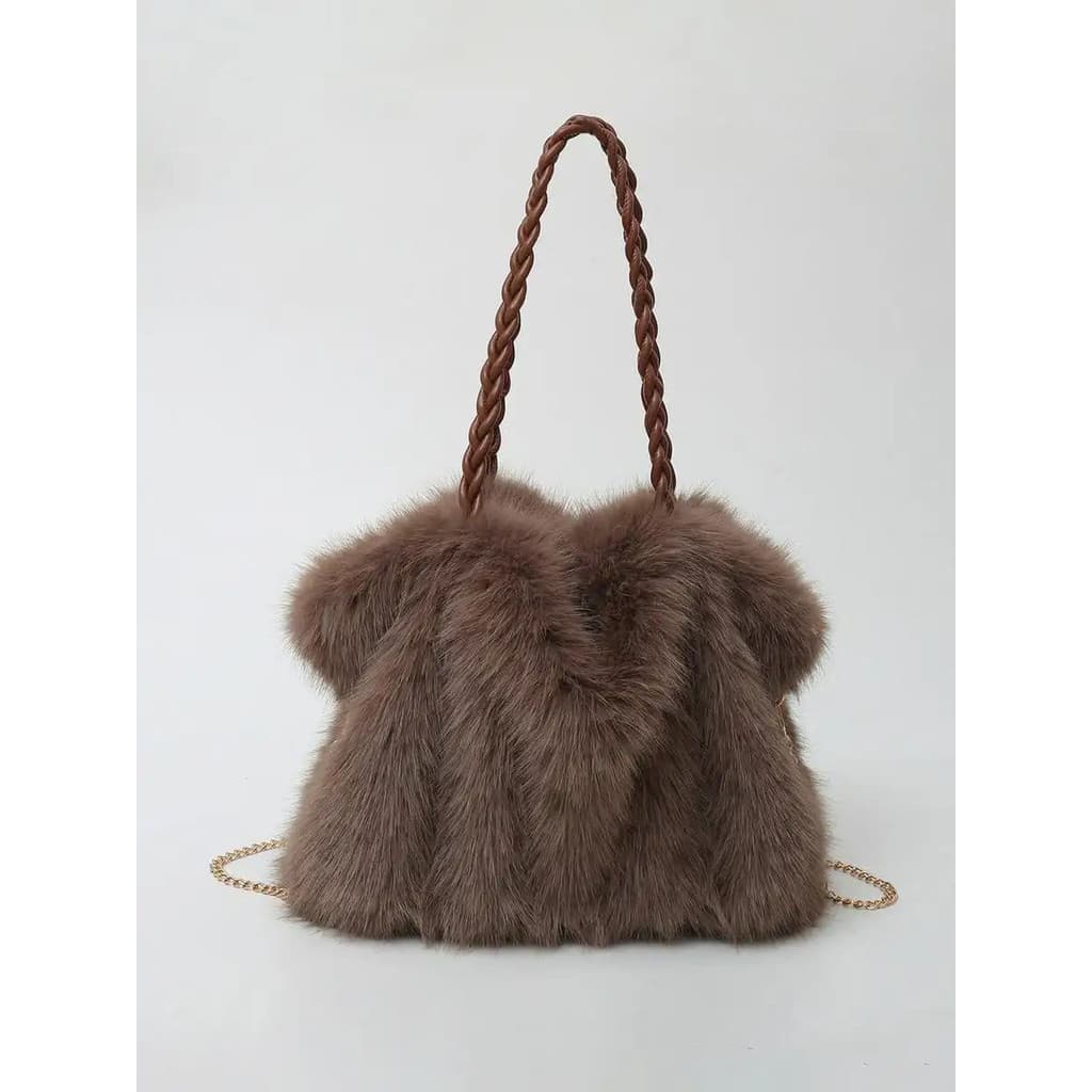 1 unidade de bolsa feminina de pelúcia retrô, nova tendência de moda outono/inverno, bolsa transversal com corrente, ade