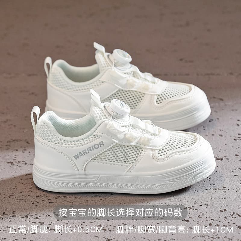 Puxar para trás botão crianças sapatos de rede 2026 verão novo estilo meninas sapatos brancos meninos oco respirável san