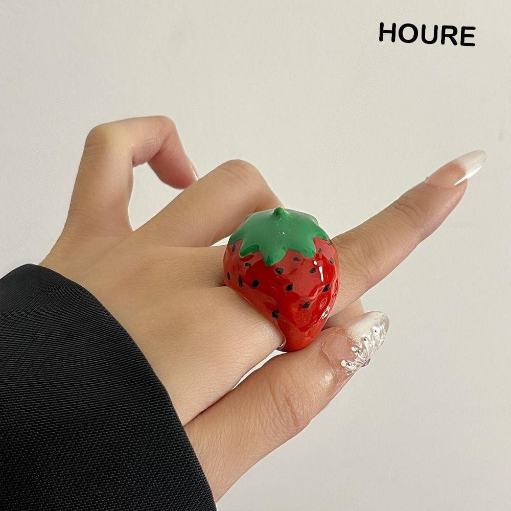 Anel De Óleo De Gotejamento HOURE , Pintura A Com Geométrico , Acessórios De Joias De Morango Esmalte De Frutas